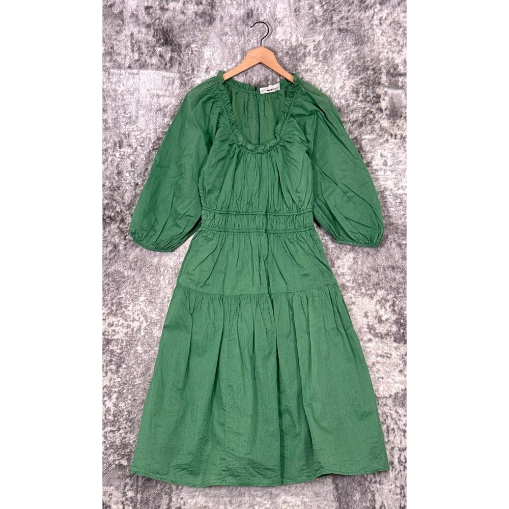 The Great Dress 1 / US Small Womens Green Gauze Puff Sleeve Midi